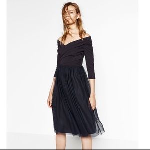 Zara bateau dress off shoulder top tulle skirt
